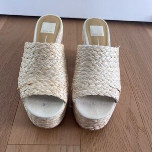 Dolce Vita Natural Beige Woven Platform Mile-High Mules